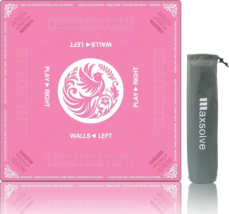 Maxsolve Store Mahjong Mat, 31.5" x 31.5" Neoprene Mahjong Table Mat with Rules, Anti Slip & Noise Reduction Gaming Mat for Poker, Card, Dominoes, Board & Tile Games, Mahjong Gift with Carrying Bag - Pink - Image 1